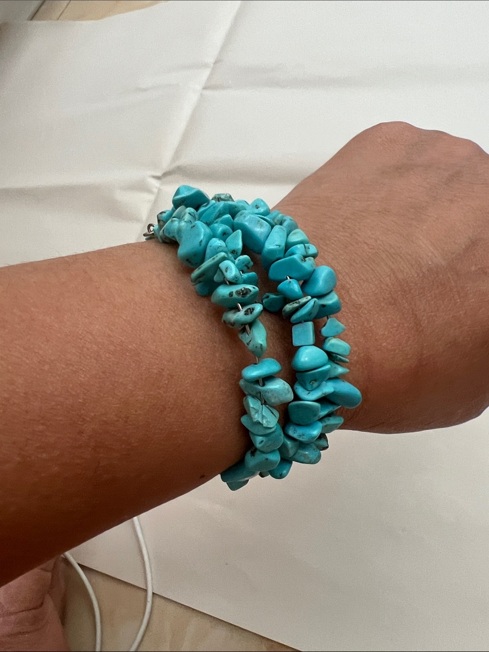 Turquoise Chip Stretch Bracelet - Blue Stone Beaded Bracelet